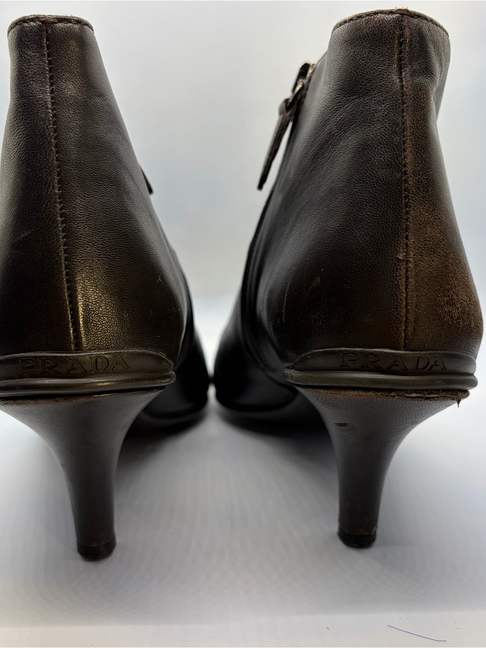 Prada dark brown Leather Ankle Booties with Kitten Heel - Picture 4 of 10